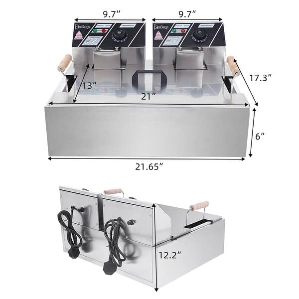 dimension image slide 2 of 3, 23.26Qt/22L Stainless Steel Large Single-Cylinder Electric Fryer