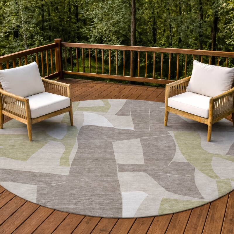 Machine Washable Indoor/ Outdoor Modern Crestone Chantille Rug - Beige - 8' x 8'