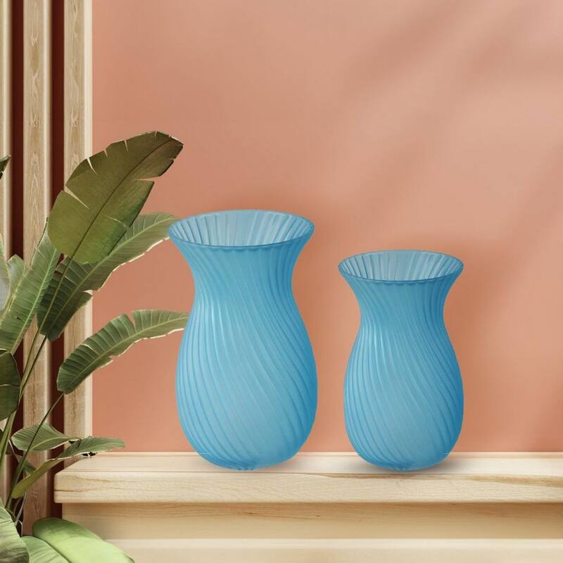 Frosted Glass Tulip Table Vases, Set of 2 with Swirl Pattern Design