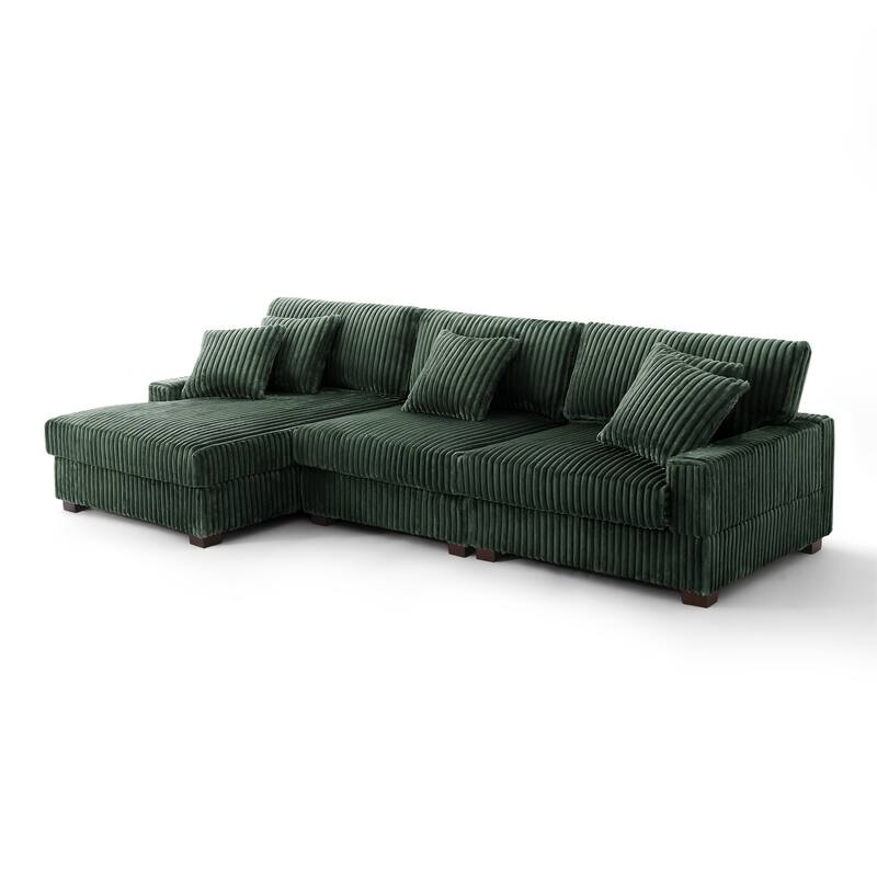 118.3" W Plush Corduroy Square Arm Upholstered Sectional Modular Sofa