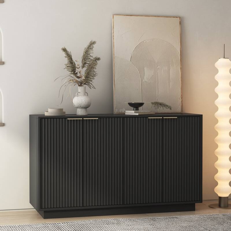 Wood 55.1" Fluted Buffet Cabinet, Credenza with Adjustable Shelves for Stylish Storage and Organization
