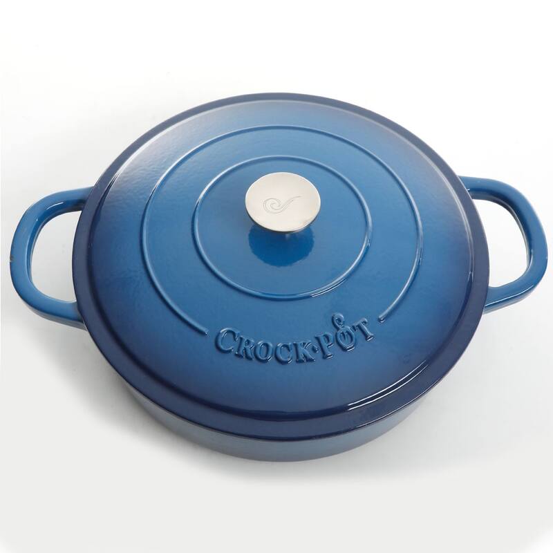 Craftsman 7 Quart Dual Handle Cast Iron Low Round Dutch Oven in Deep Blue