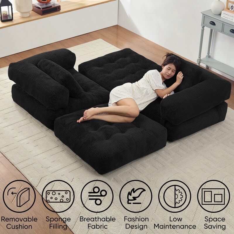 Mixoy Folding Sofa Bed, L-Shaped Convertible Sofa Bed with Armrest