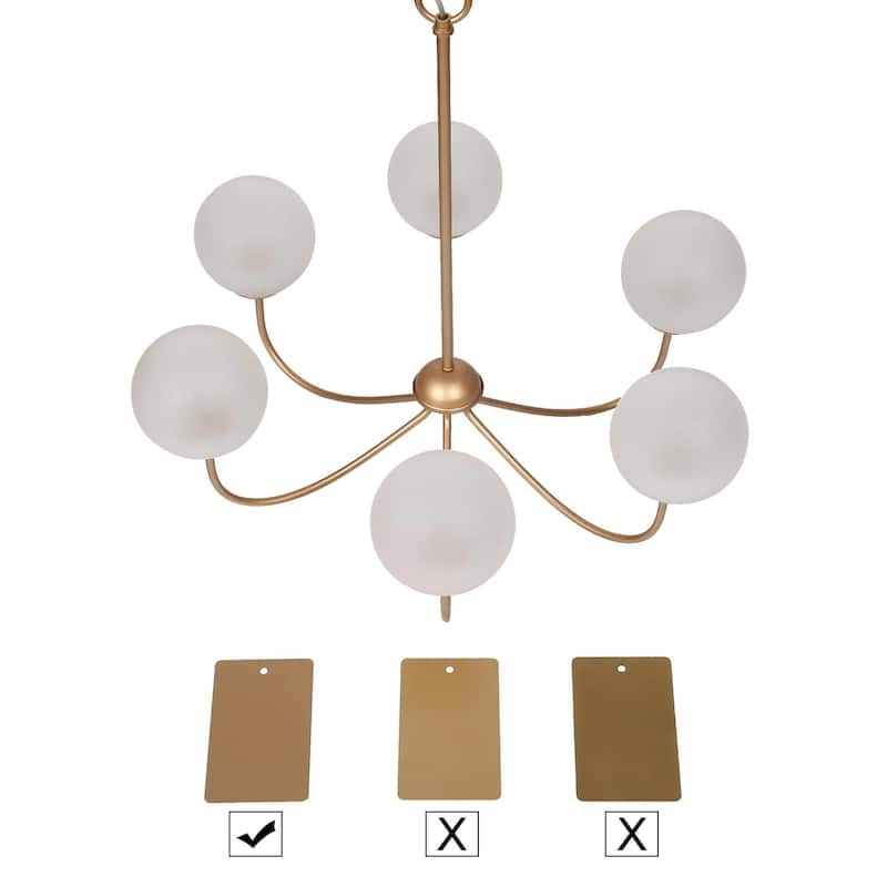 Modern Gold 6-Light Chandelier Wheel Globe Glass Light for Dining Room