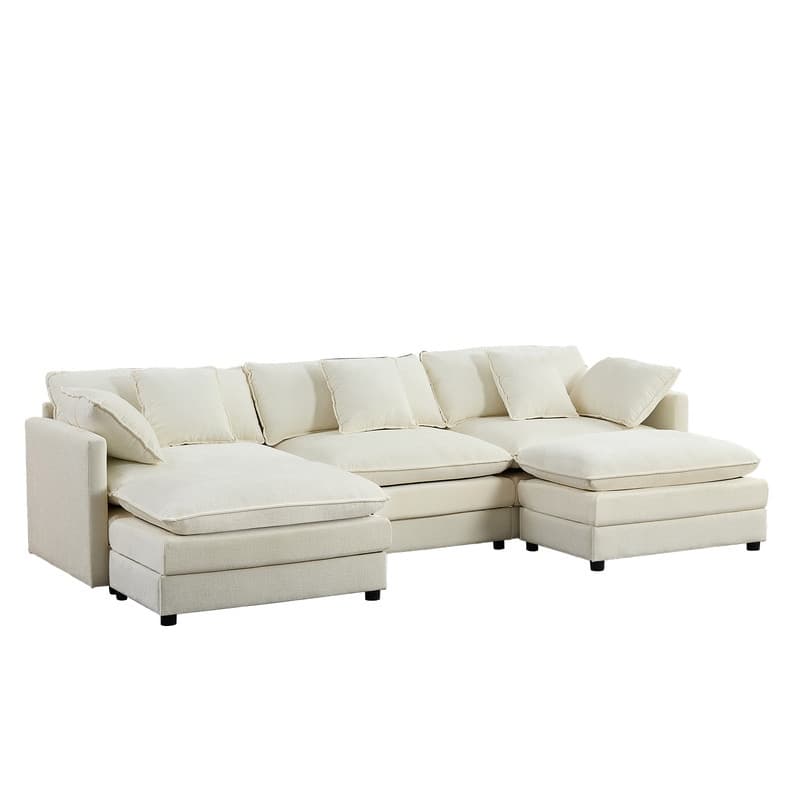 Mixoy 113''U-Shaped Modular Sectional Sofa, 5-Seat Cloud Couch with 2 Ottomans,Modern Chenille Sleeper Sofa,Deep Seat Couches