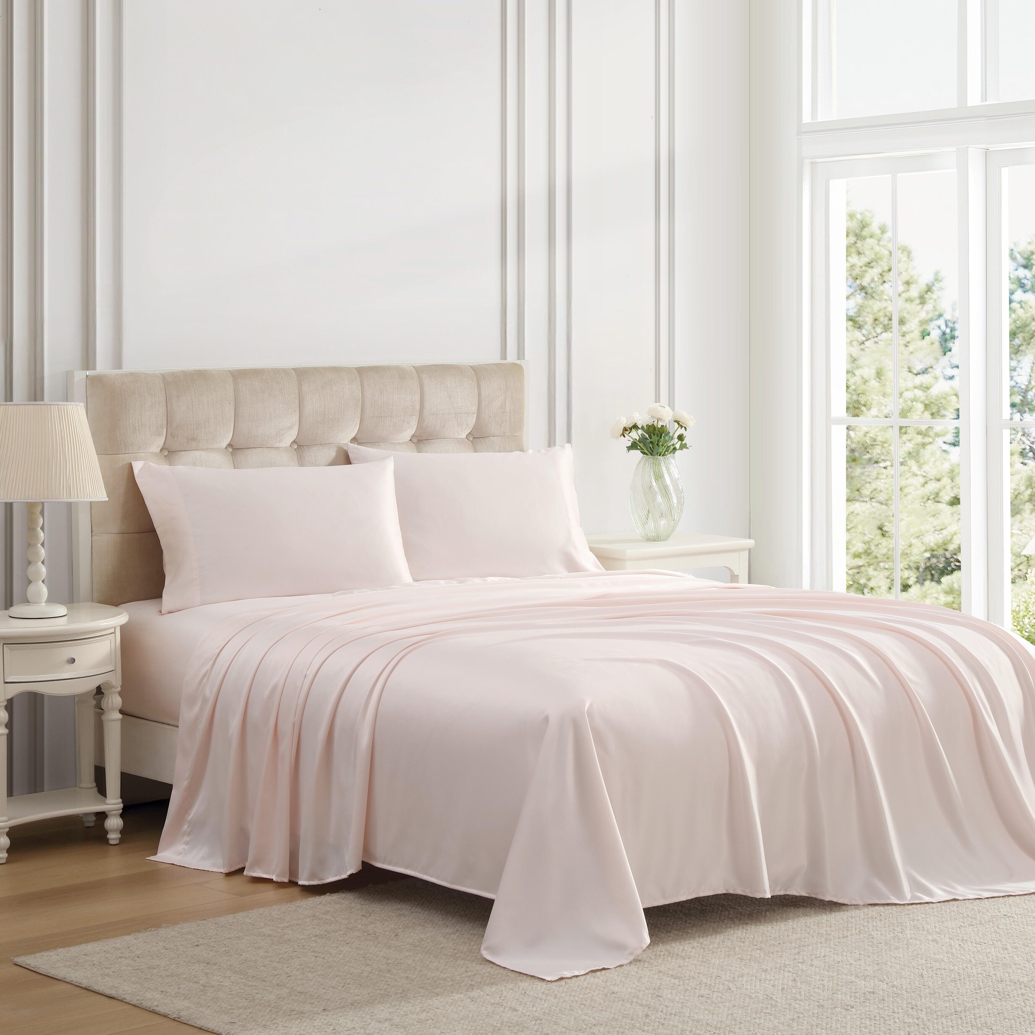 Laura Ashley Satin Bliss Solid Sheet Set - Overstock - 43720323