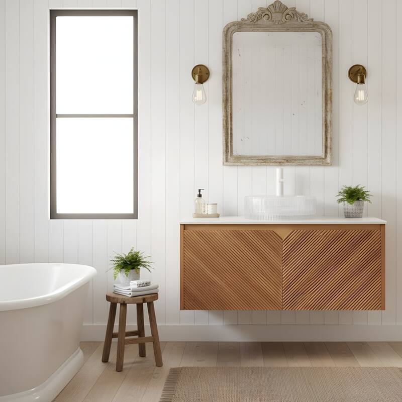 Wall-mounted Bathroom Vanity with Round Glass Basin