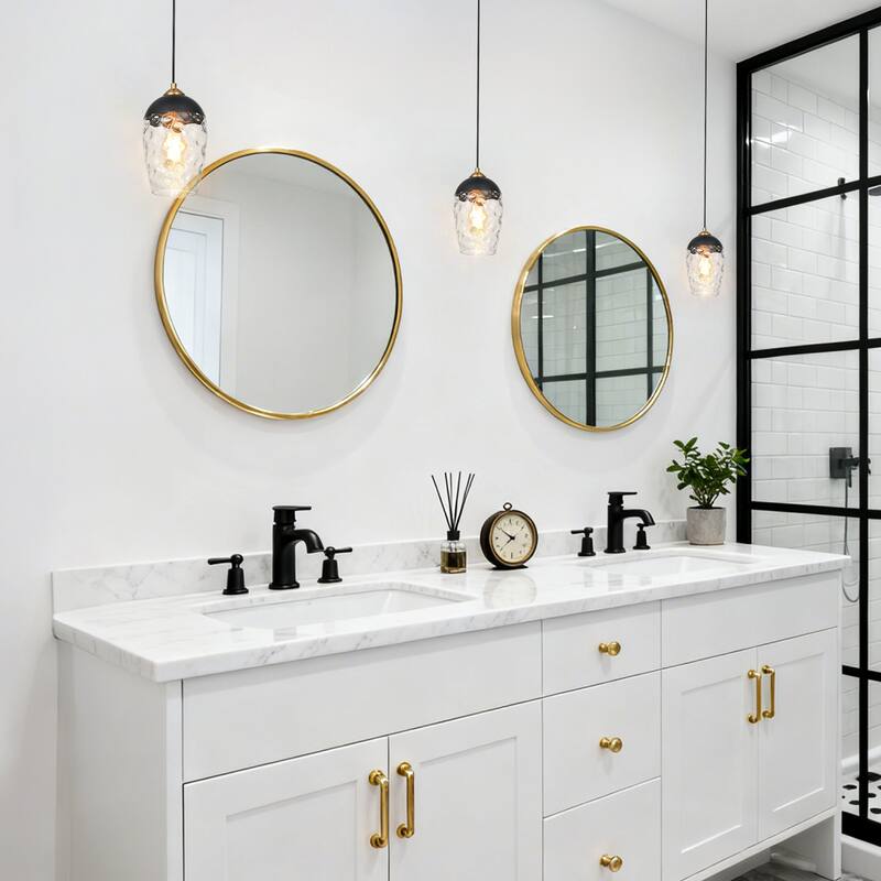 Modern Contemporary 1-Light Black and Gold Hammered Glass Pendant Light Fixtures for Kitchen Island