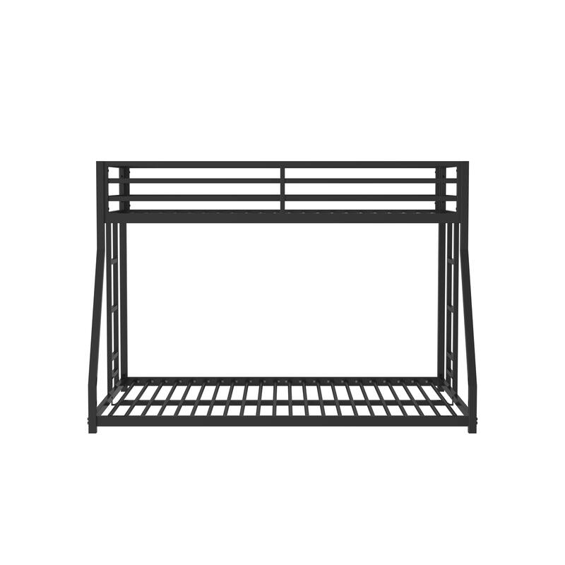 Anmytek Twin Over Full Bunk Bed Metal Black Low Profile With Ladder Guardrails For Kids Adults Bedroom
