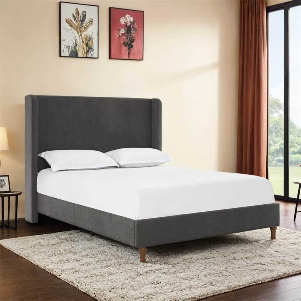 Tall Headboard Upholstered King Bed Boasts a 54" High Headboard