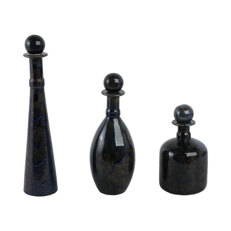 Stoneware Decorative Vases Modern Style (Set of 3) - 15/11/8" Blue
