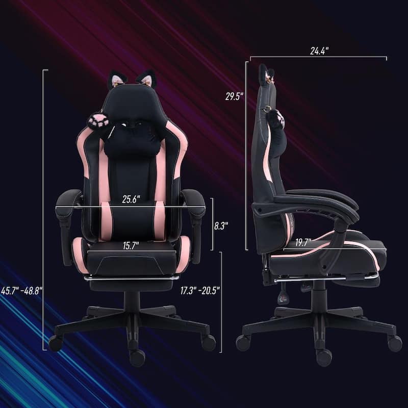 Faux Leather Gaming Chair with Footrest, Racing Gamer Chair, Headrest and Lumbar Support