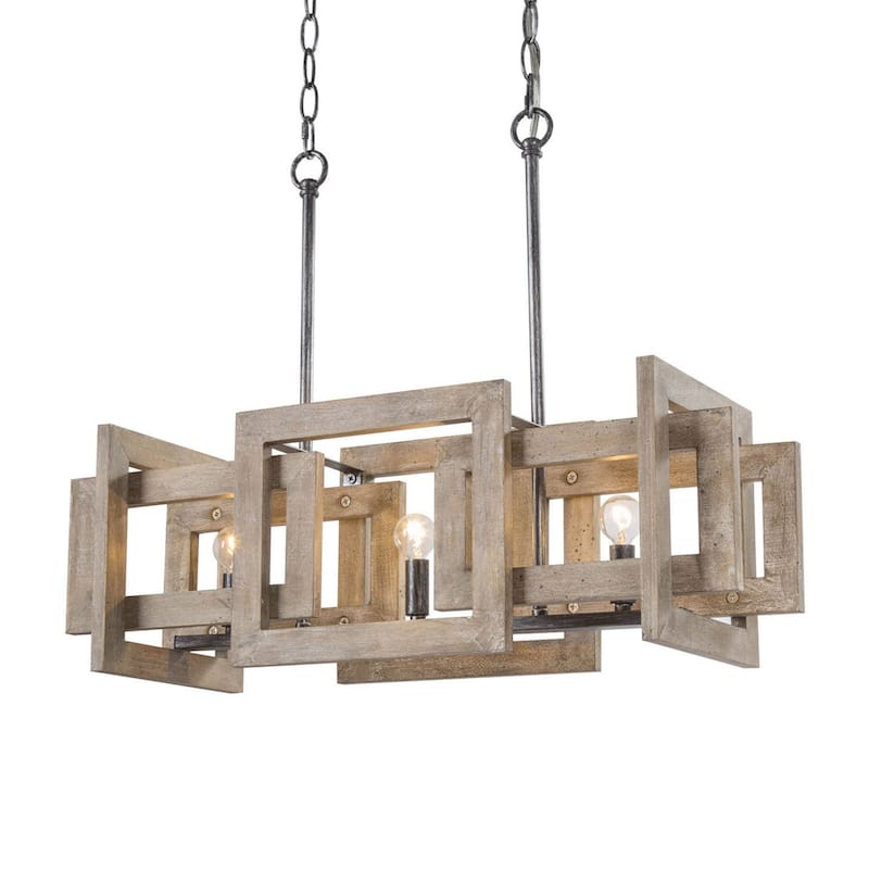 Rustic Farmhouse 3-light Chandelier Linear Rectangle Handcrafted Kitchen Island Lighting - L21.9" x W9" x H9"