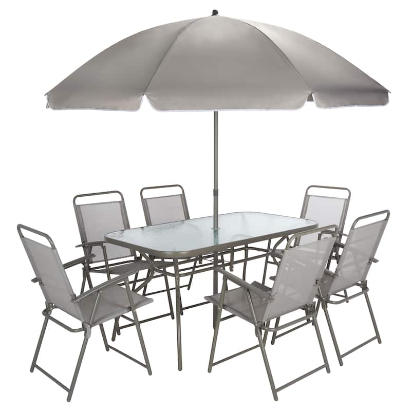 SAFAVIEH Outdoor Kinley 6-Chair Dining Set with Umbrella - 55Wx32Dx28H