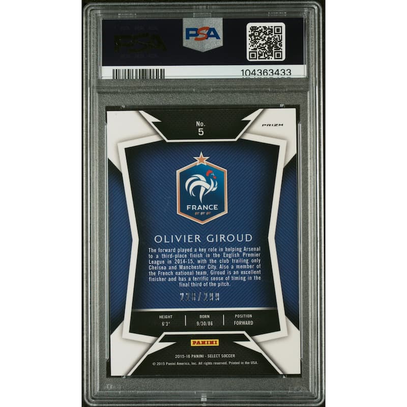 Olivier Giroud 2015 Panini Select Blue Prizm Card #5 Auto Graded PSA 9 228/299 - 8' x 11'