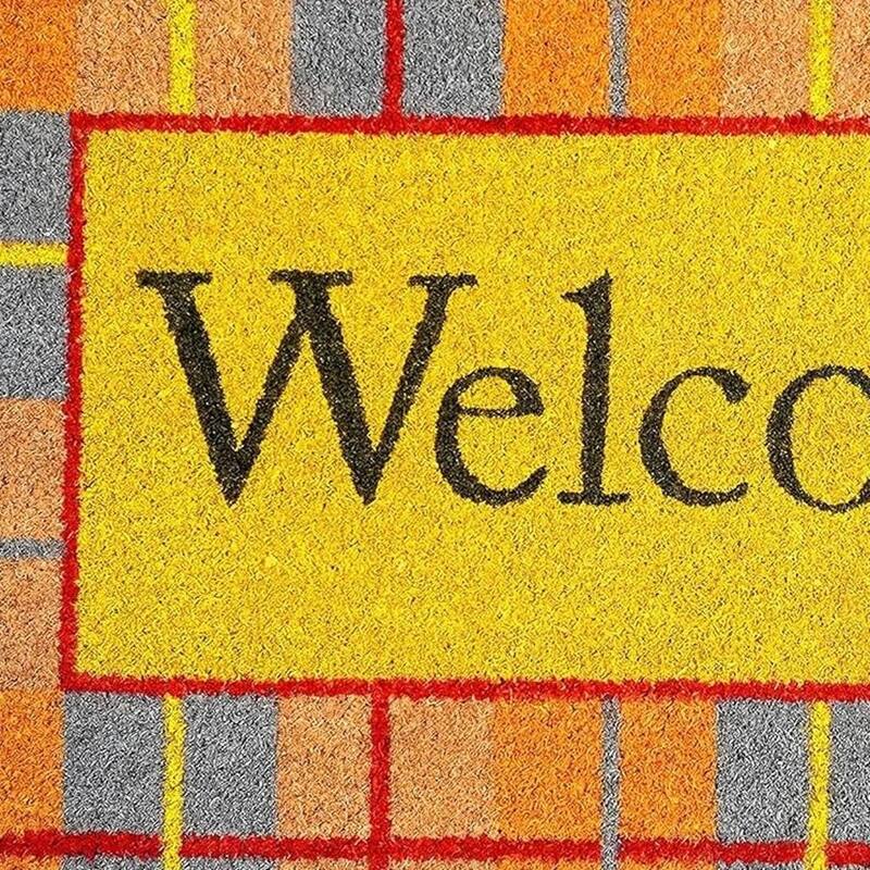 HomeRoots 24" X 36" Gray Orange And Yellow Fall Plaid Welcome Outdoor Coir Door Mat - 24.00' X '36.00