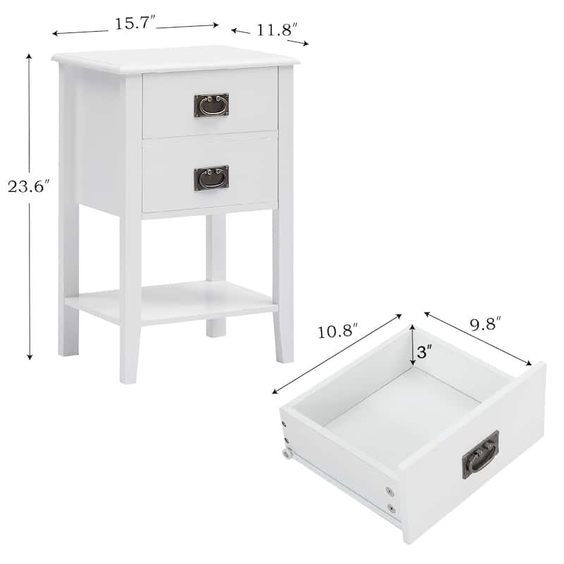 VECELO Modern Nightstands with 2-Drawers and Storage Shelf (Set of 2)