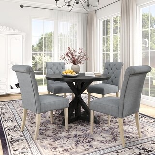 Modern Farmhouse 5-Piece Dining Set with Tufted Chairs - Bed Bath ...