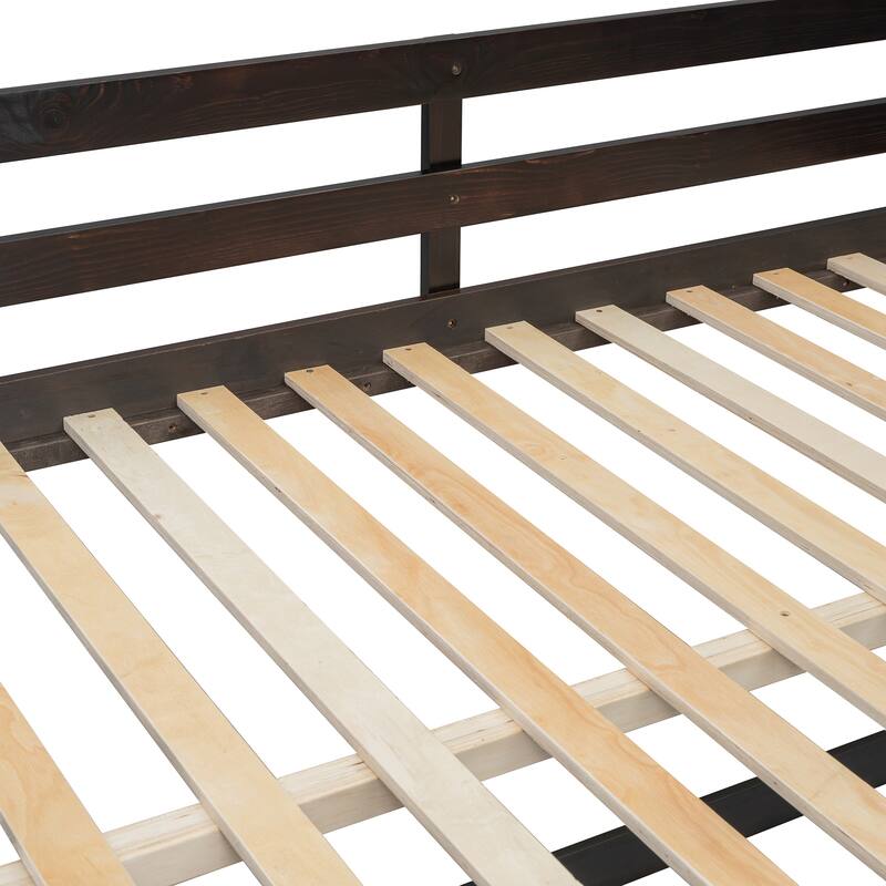 Full Over Full Bunk Bed with 4 Drawers and 3 Shelves in Solid Pine