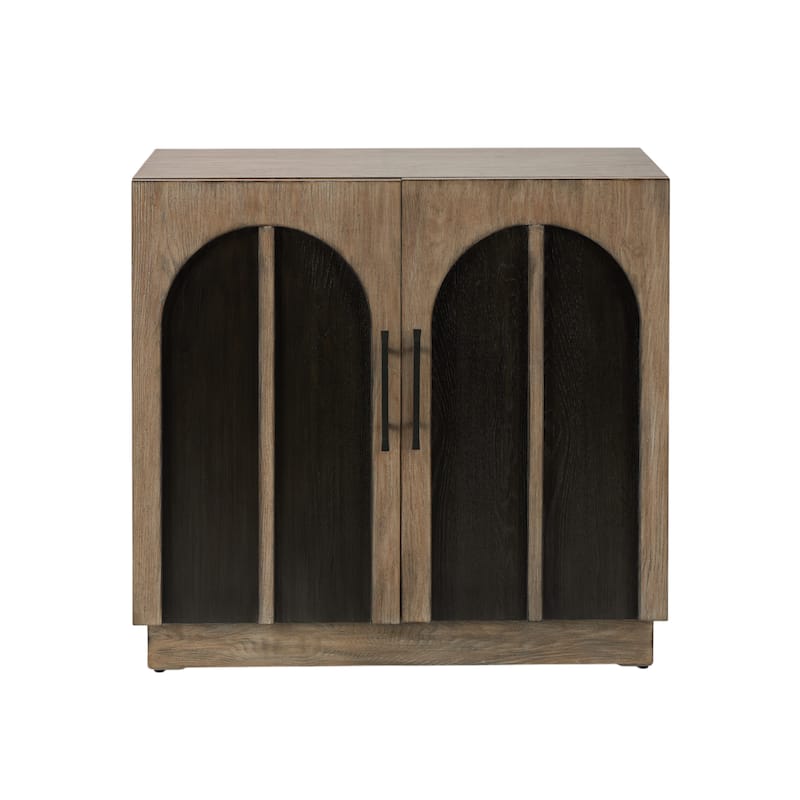 Wooden Washed 2 Door Cabinet with Black Split Arches and Metal Bar Handles - Gray - Roche River Decor - 18"W x 35"L x 33"H