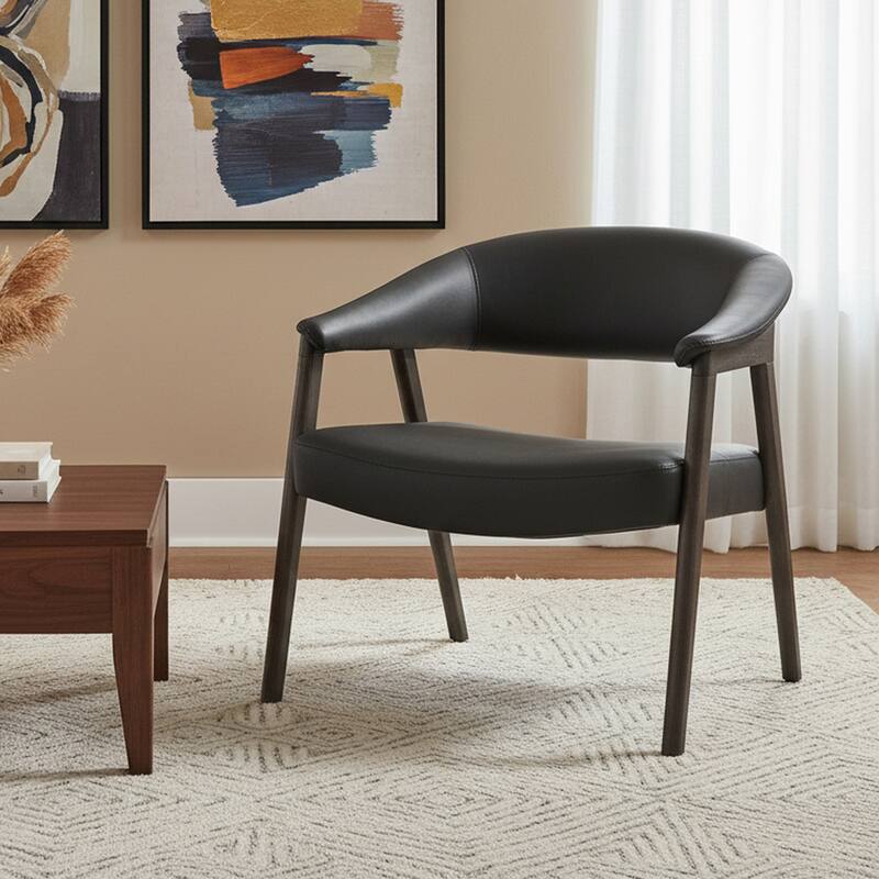 Modern Faux Leather and Solid Wood Accent Chair