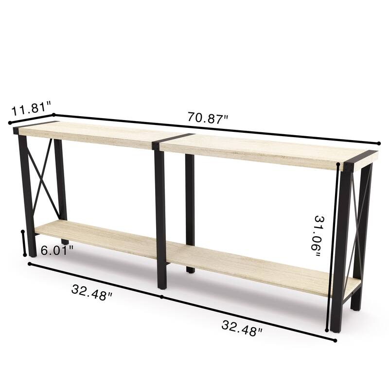Farmhouse Console Table, Long Sofa Table with Shelf for Living Room, Entryway, Hallway - 31.06'' H X 70.87'' W X 11.81'' D
