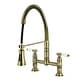 preview thumbnail 12 of 29, Kingston Brass Essex Double-Handle Wall-Mount Pre-Rinse Bridge Kitchen Faucet Antique Brass