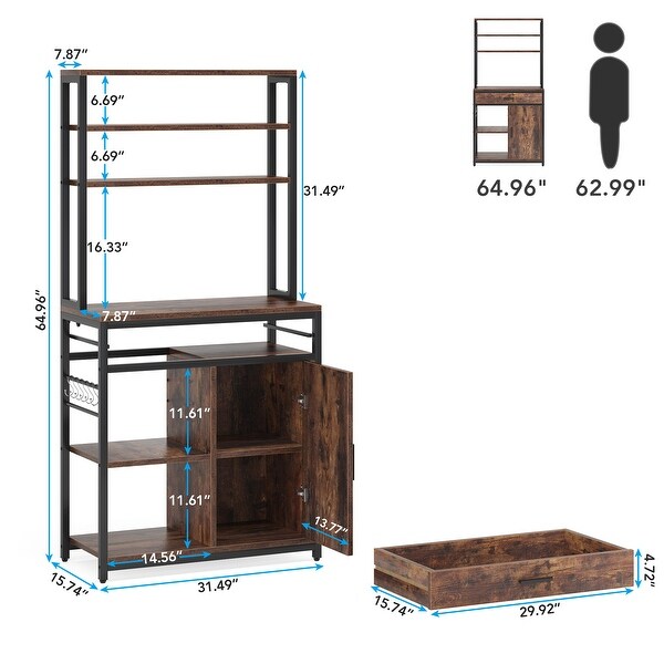 Brown/ Black Industrial 6-Tier Kitchen Bakers Rack With Hutch