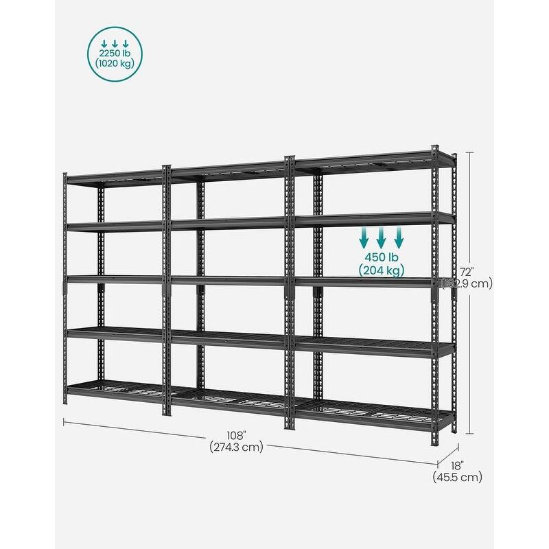 Ink-Black 5-Tier Storage Shelves, Steel Shelf, Boltless Assembly for Garage Shed