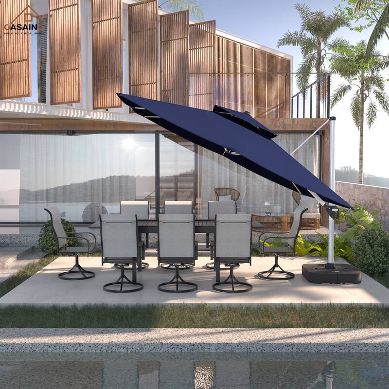 11FT Patio Umbrella Outdoor Square Double Top Umbrella with Base