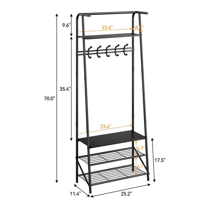 Hall Tree With Shoe Storage Bench, 4-In-1, Steel Frame With 10 Hooks for Entryway, Freestanding Coat Rack Stand