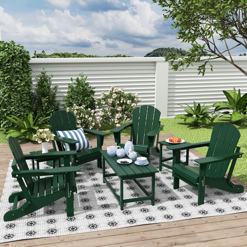 Laguna Hdpe All Weather Outdoor Patio Foldable Adirondack Chairs Conversation Set (7-Piece Set) - Dark Green