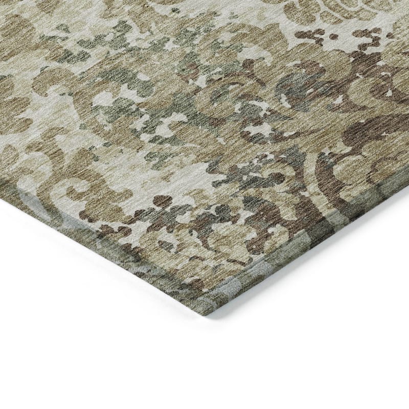Machine Washable Indoor/ Outdoor Chantille Abstract Damask Rug