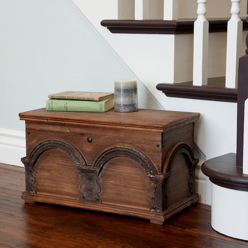 Household Essentials Wooden Arch Storage Trunk with Hinged Lid - 10.3"L x 20.0"W x 11.4"H