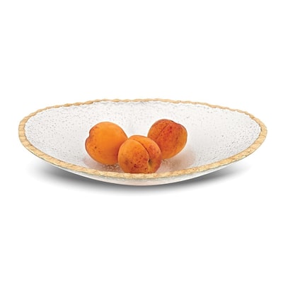 Curata Handcrafted Lead-Free Glass Goldleaf Trimmed Oval Bowl
