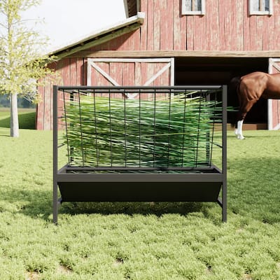 2-in-1 Hay and Grain Feeder 69 Gallon Livestock Feeder with 2 Trays