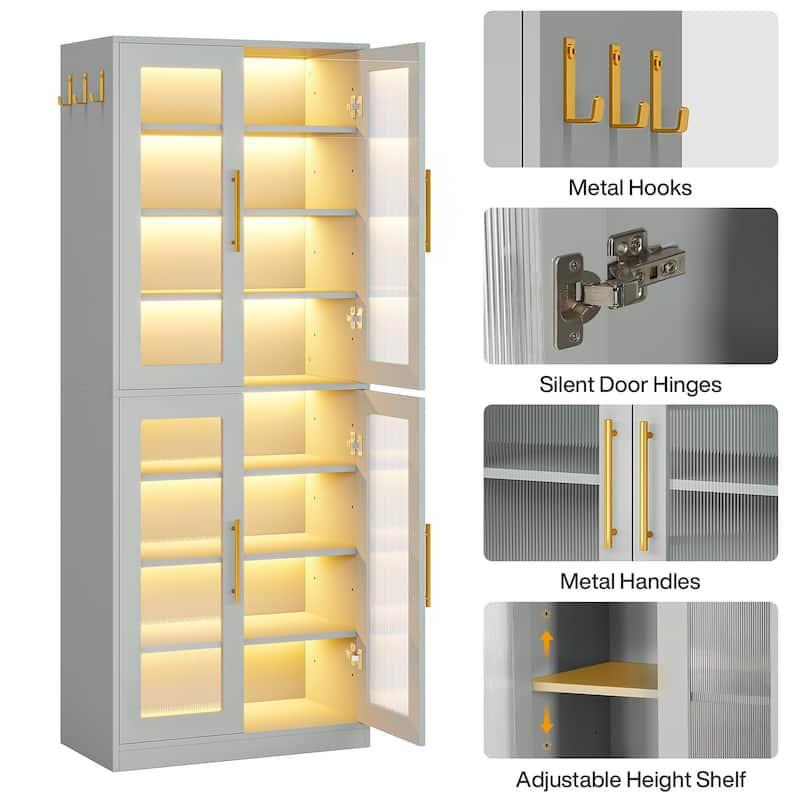 Modern Tall Entryway Shoe Storage Cabinet with Acrylic Doors and LED Light - 8-Tier