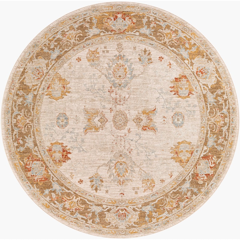 Livabliss Traditional Avant Garde Oriental Area Rug - 6'7" x 6'7" Round - Olive/Cream
