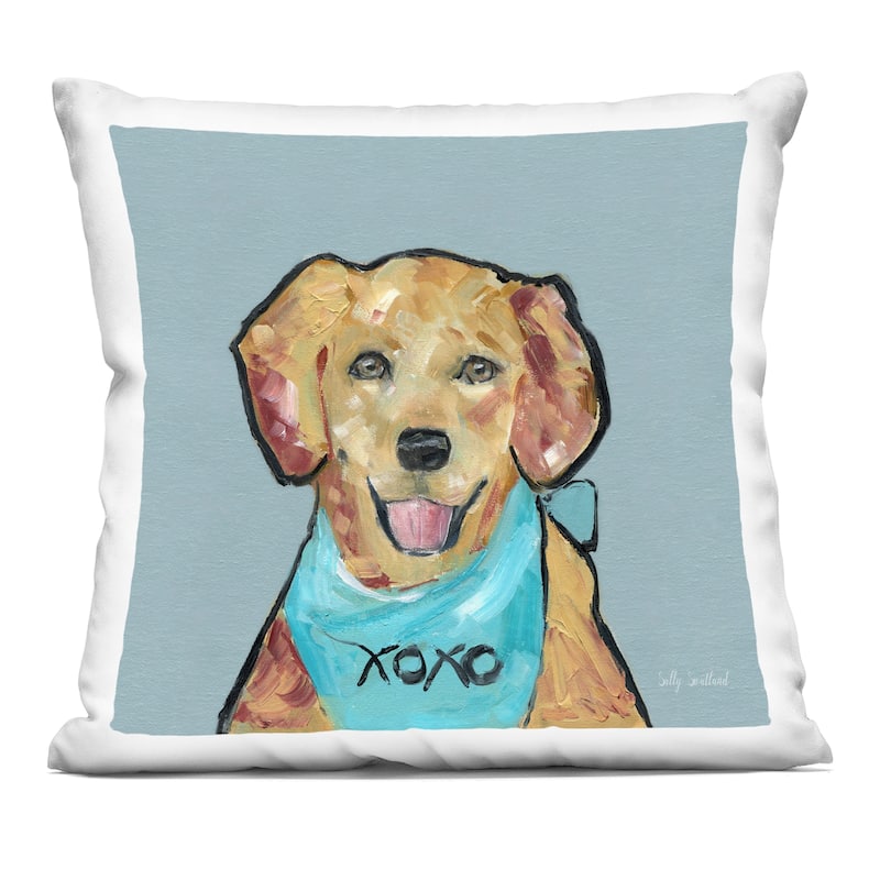 Stupell Dog with XOXO Bandana Decorative Printed Throw Pillow Design by Sally Swatland - Accent - Polyester - Blue - Single