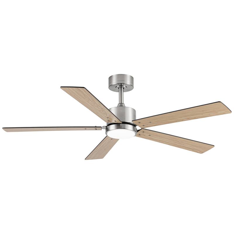 52" Modern Brushed Nickel Plywood Integrated LED Dimmable Ceiling Fan with Light