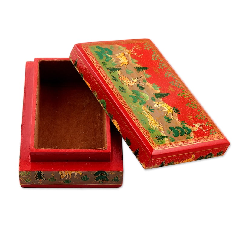 Novica Handmade Landscape In Red Papier Mache Decorative Box