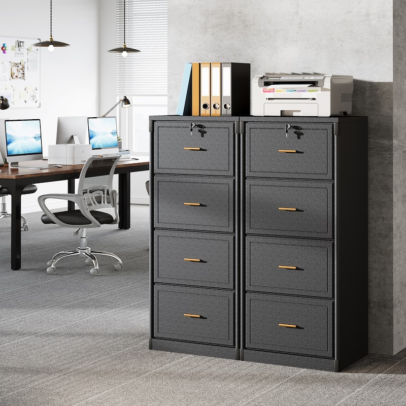 4-Drawer File Cabinet with Lock and Key, Vertical Filling Cabinet for A4/Letter/Legal Size Files