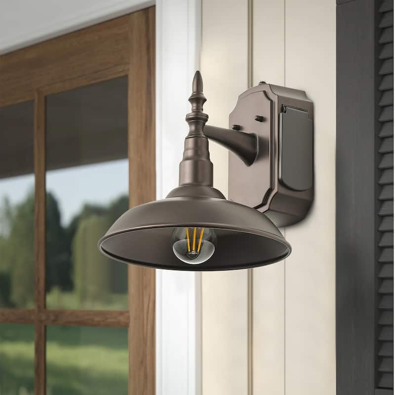 1-Light Plate Design Outdoor Wall Lights - 11"D×11"W×9.6"H - Brown - 11"D×11"W×9.6"H