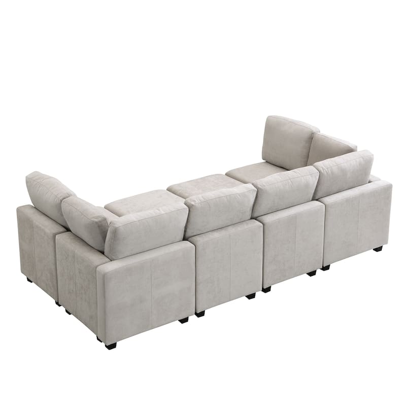 103" 6 Seat Modular Sectional Sofa Set with Ottoman and USB Ports