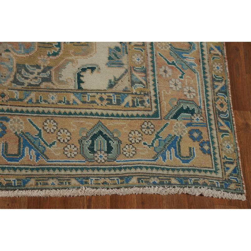 Vintage Orange Tabriz Persian Rug Handmade Traditional Wool Carpet - 6'7" x 9'4"