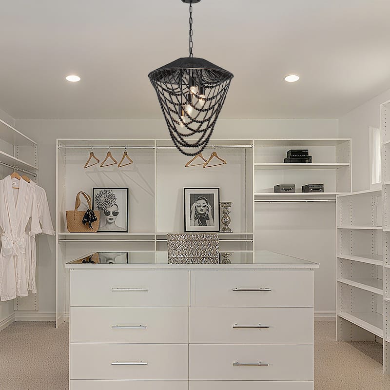 4-light Black Beaded Chandelier - 19.69"x19.69"x23.62"