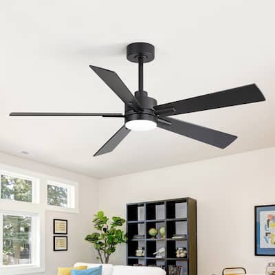 52" Black 5-Blade LED Ceiling Fan with Light and Remote