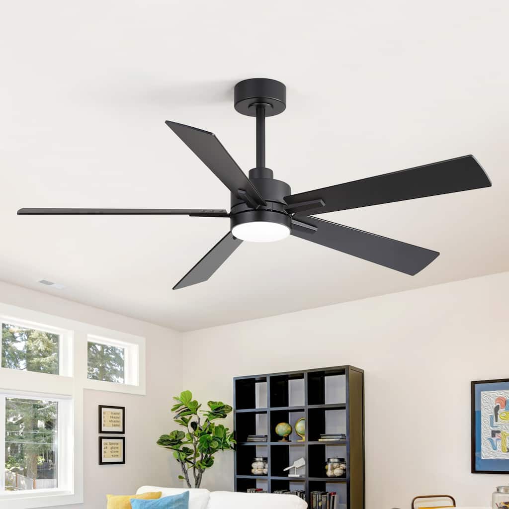 52" Black 5-Blade LED Ceiling Fan with Light and Remote