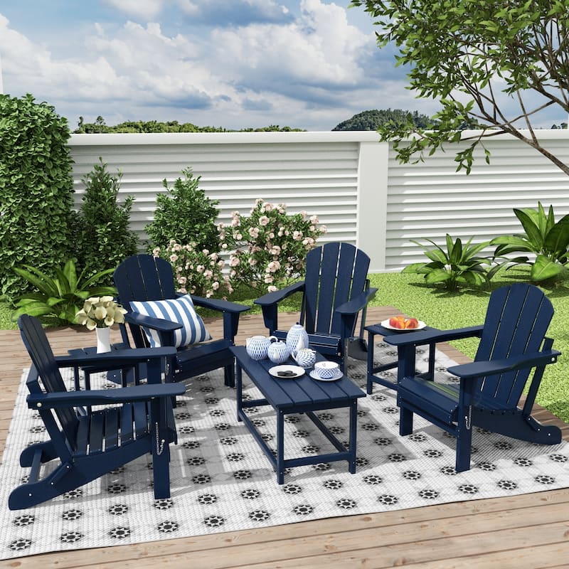 Laguna Hdpe All Weather Outdoor Patio Foldable Adirondack Chairs Conversation Set (7-Piece Set) - Navy Blue