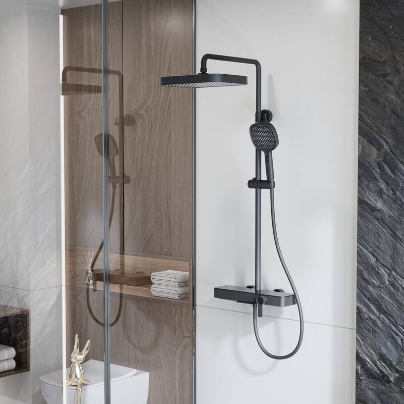 Modland Wall Mount 3-Function Shower System with Waterfall Tub Spout Adjustable Slide Bar,Handheld Shower - Matte Black